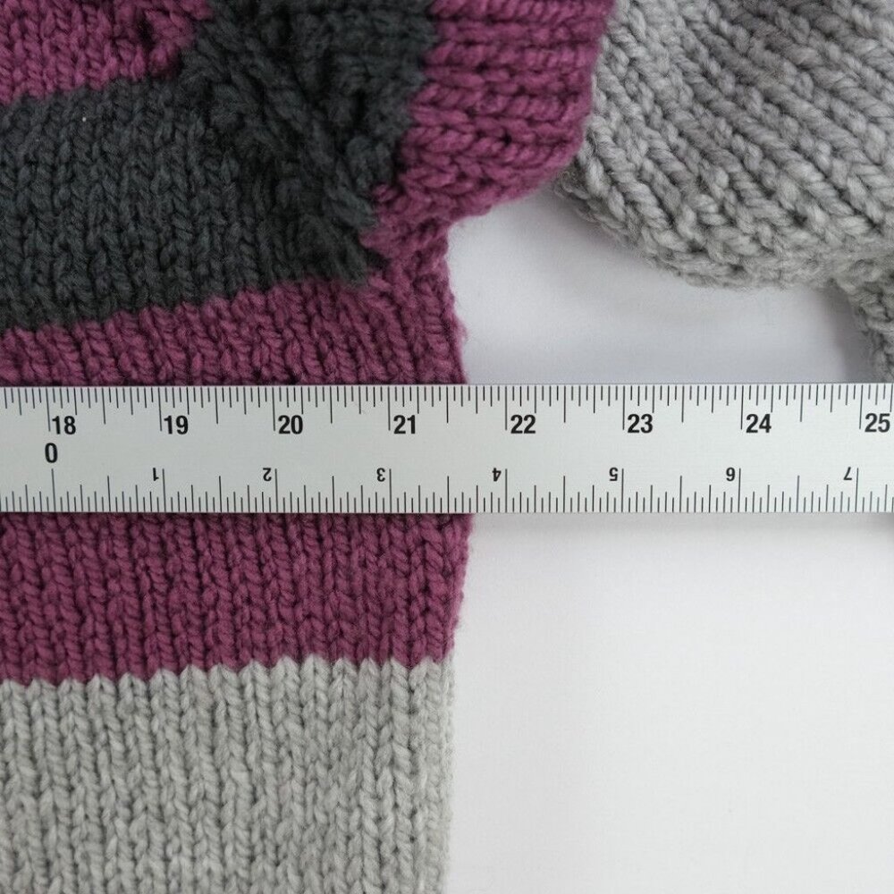Vintage Women's Size Large Sweater Heavyweight Hand Knit Crochet V Neck Wool - Picture 3 of 5
